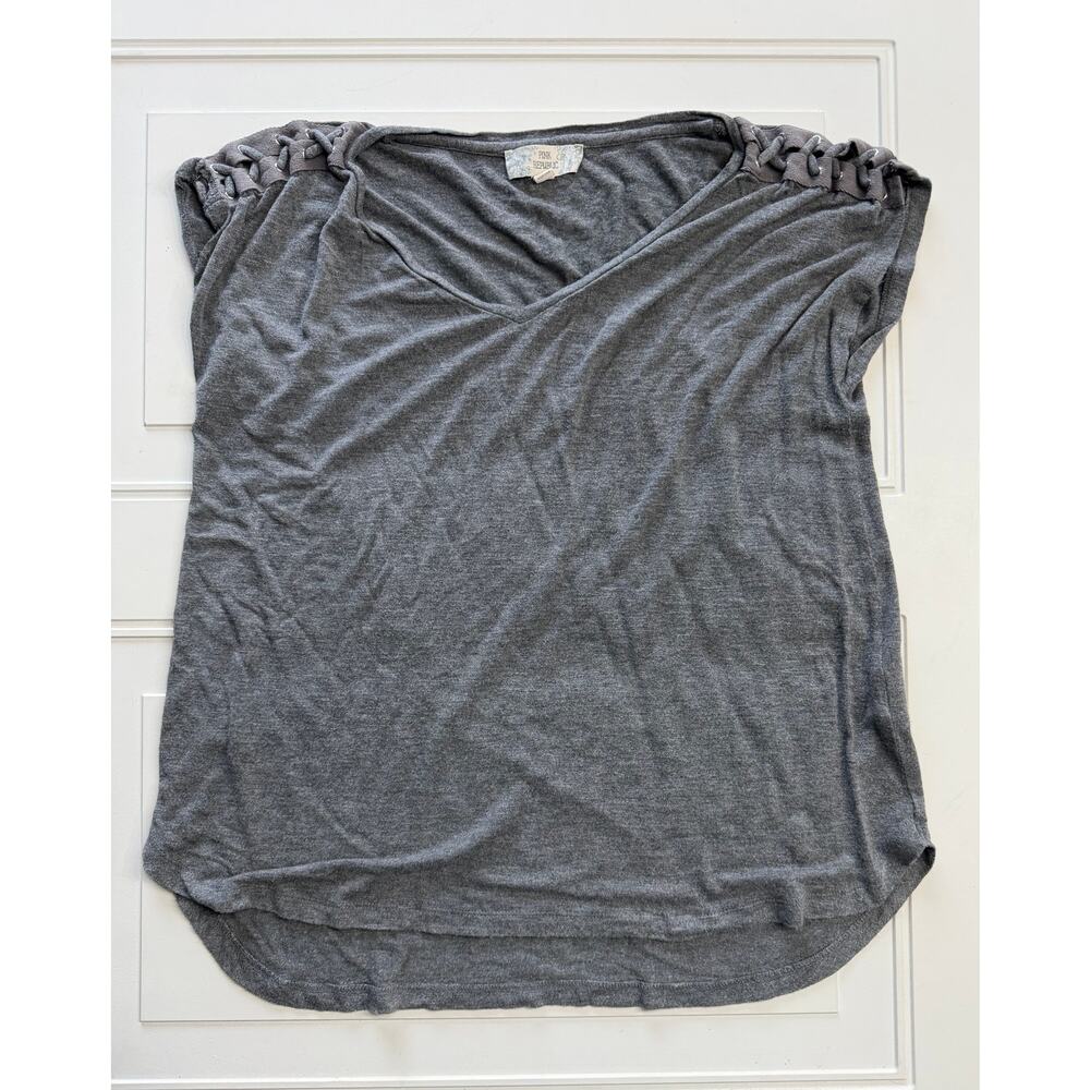 Pink Republic Womens Sz L Gray Tie Up Cold Shoulder Muscle Tee T Shirt - Picture 2 of 8